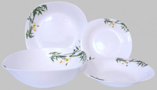 OPAL étkészlet szögletes 19 db. Fehér Orchidea porcelán