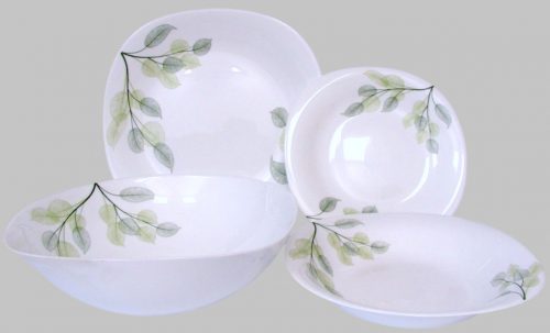 OPAL étkészlet szögletes 19 db. Zöld leveles porcelán